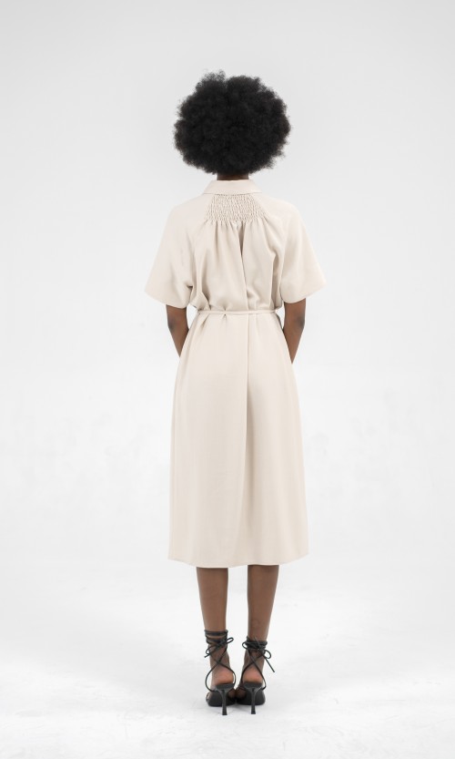 SIXDO Shirtwaist Raw Midi Dress